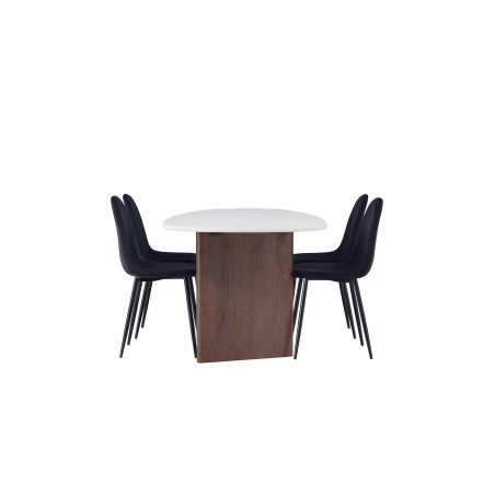 Grönvik söögilaud 180*75 - Mocca / valkjas Concretelook MDF + söögitool Polar - mustad jalad / must samet 