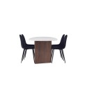 Grönvik söögilaud 180*75 - Mocca / valkjas Concretelook MDF + söögitool Polar - mustad jalad / must samet 