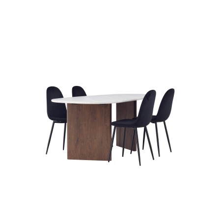 Grönvik söögilaud 180*75 - Mocca / valkjas Concretelook MDF + söögitool Polar - mustad jalad / must samet 