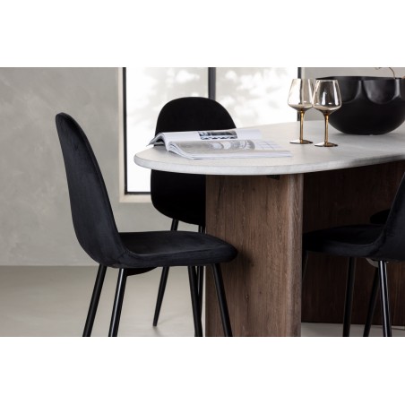 Grönvik söögilaud 180*75 - Mocca / valkjas Concretelook MDF + söögitool Polar - mustad jalad / must samet 
