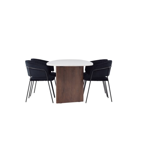 Grönvik söögilaud 180*75 - Mocca / valkjas Concretelook MDF +Selma söögitool - must / must samet 