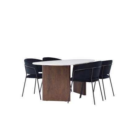 Grönvik söögilaud 180*75 - Mocca / valkjas Concretelook MDF +Selma söögitool - must / must samet 