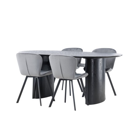 Söögilaud Isolde 180*75 - Must / Must MDF + Söögitool Lilja - Must / Tumehall Kangas 