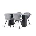 Söögilaud Isolde 180*75 - Must / Must MDF + Söögitool Lilja - Must / Tumehall Kangas 
