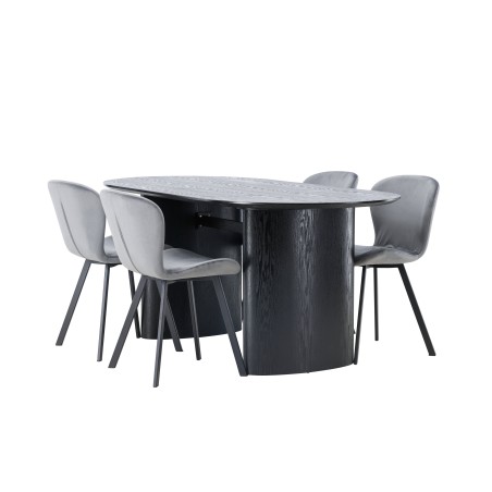 Söögilaud Isolde 180*75 - Must / Must MDF + Söögitool Lilja - Must / Tumehall Kangas 