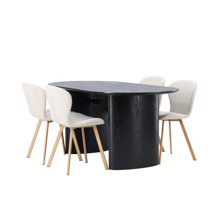 Söögilaud Isolde 180*75 - Must / Must MDF + Lilja söögitool - Oaklook / Beež kangas 