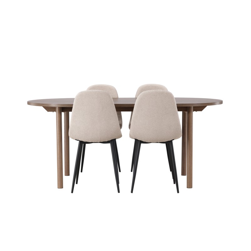 Andy söögilaud 180*75 - naturaalne / naturaalne MDF + söögitool Polar - must / beež boucle 