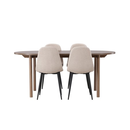 Andy söögilaud 180*75 - naturaalne / naturaalne MDF + söögitool Polar - must / beež boucle 