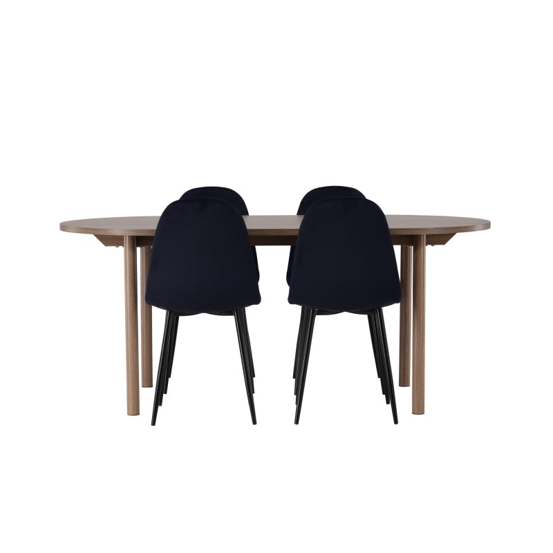 Andy söögilaud 180*75 - naturaalne / naturaalne MDF + söögitool Polar - mustad jalad / must samet 
