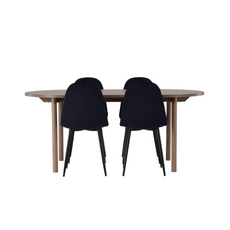 Andy söögilaud 180*75 - naturaalne / naturaalne MDF + söögitool Polar - mustad jalad / must samet 