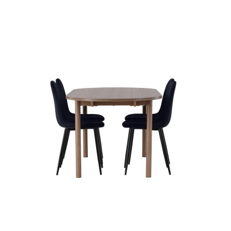 Andy söögilaud 180*75 - naturaalne / naturaalne MDF + söögitool Polar - mustad jalad / must samet 