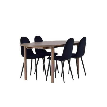 Andy söögilaud 180*75 - naturaalne / naturaalne MDF + söögitool Polar - mustad jalad / must samet 