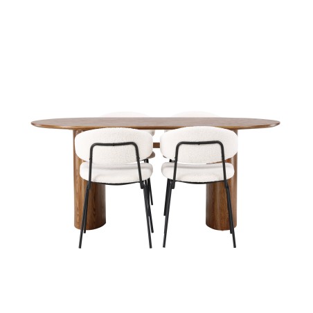 Isolde söögilaud 140*75 – loodus/loodus MDF + söögitool Chico – must/valge boucle 