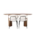 Isolde söögilaud 140*75 – loodus/loodus MDF + söögitool Chico – must/valge boucle 