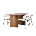 Isolde söögilaud 140*75 – loodus/loodus MDF + söögitool Chico – must/valge boucle 