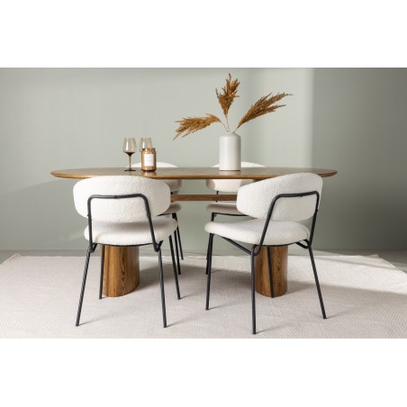 Isolde söögilaud 140*75 – loodus/loodus MDF + söögitool Chico – must/valge boucle 