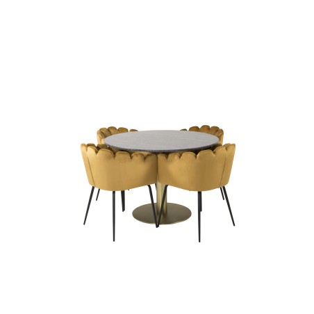 Estelle runt Matbord - Borstad Mässing / Svart marmor - ø106*H75+Limhamn - Tool - Gold Velvet