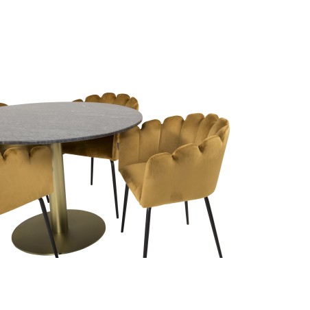 Estelle runt Matbord - Borstad Mässing / Svart marmor - ø106*H75+Limhamn - Tool - Gold Velvet