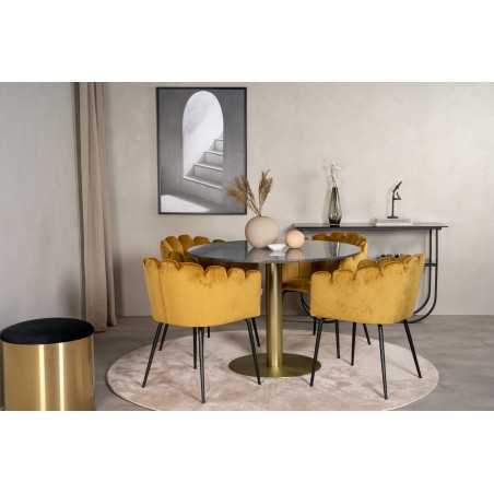 Estelle runt Matbord - Borstad Mässing / Svart marmor - ø106*H75+Limhamn - Tool - Gold Velvet