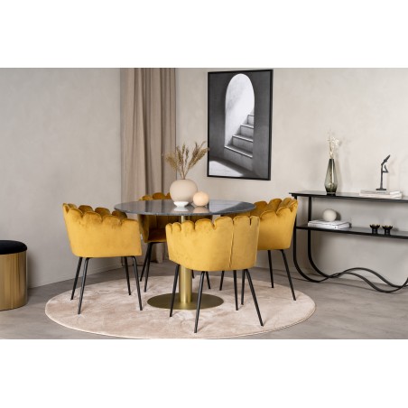 Estelle runt Matbord - Borstad Mässing / Svart marmor - ø106*H75+Limhamn - Tool - Gold Velvet