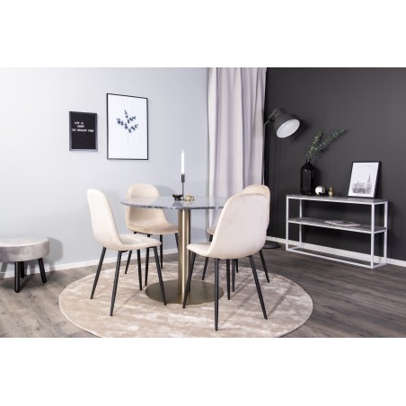 Estelle runt Matbord - Borstad Mässing / Svart marmor - ø106*H75+Polar söögitool - Mustad jalad / beež Velvet