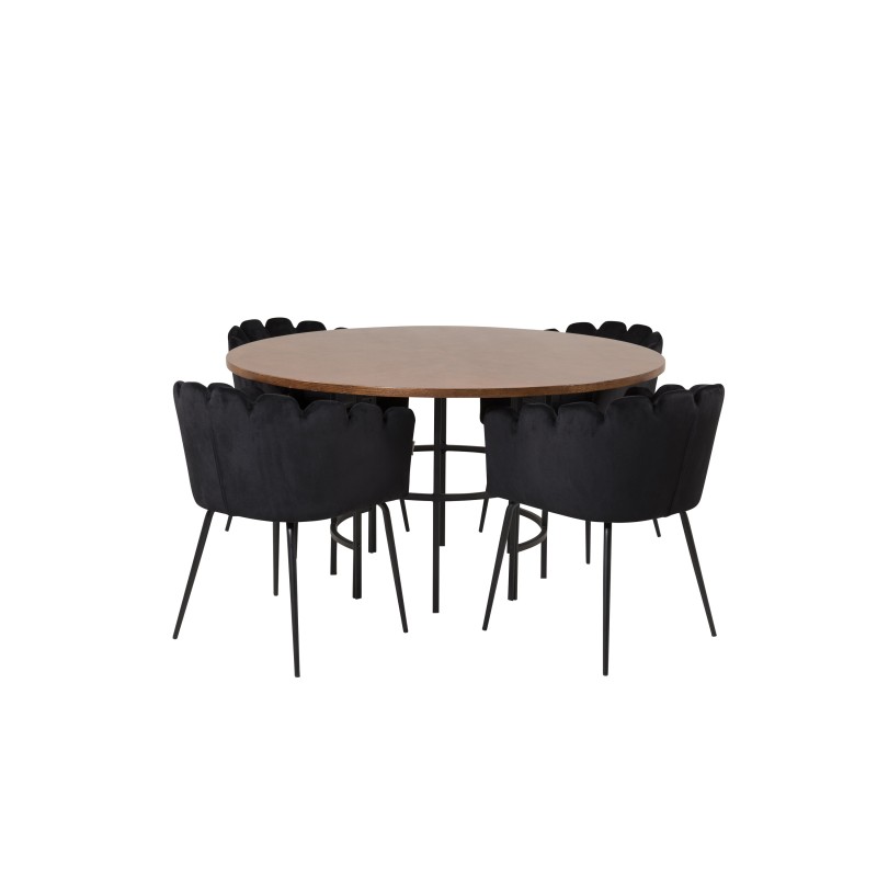 Kopenhaagen – ümmargune söögilaud – pruun / must+Limhamn – tool – Black Velvet