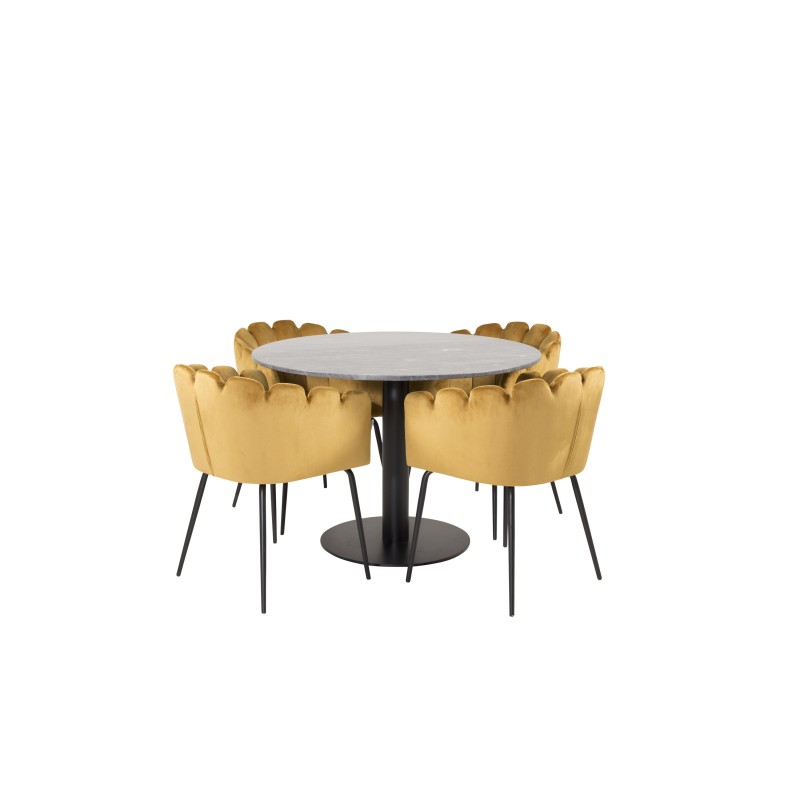 Estelle runt Matbord - Svart / Svart marmor - ø106*H75+Limhamn - Tool - Gold Velvet
