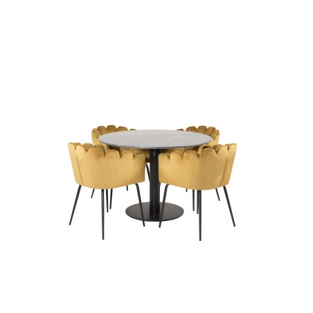 Estelle runt Matbord - Svart / Svart marmor - ø106*H75+Limhamn - Tool - Gold Velvet