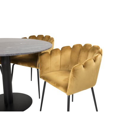 Estelle runt Matbord - Svart / Svart marmor - ø106*H75+Limhamn - Tool - Gold Velvet