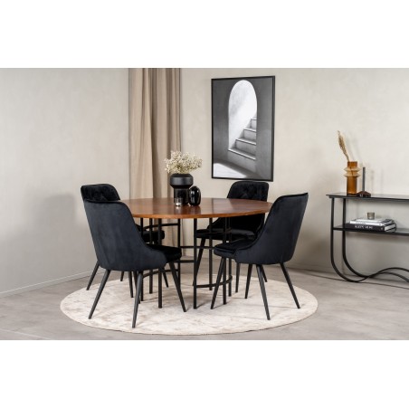 Kopenhaagen - ümmargune söögilaud - pruun / must+velvet Deluxe söögitool - mustad jalad / must velvet