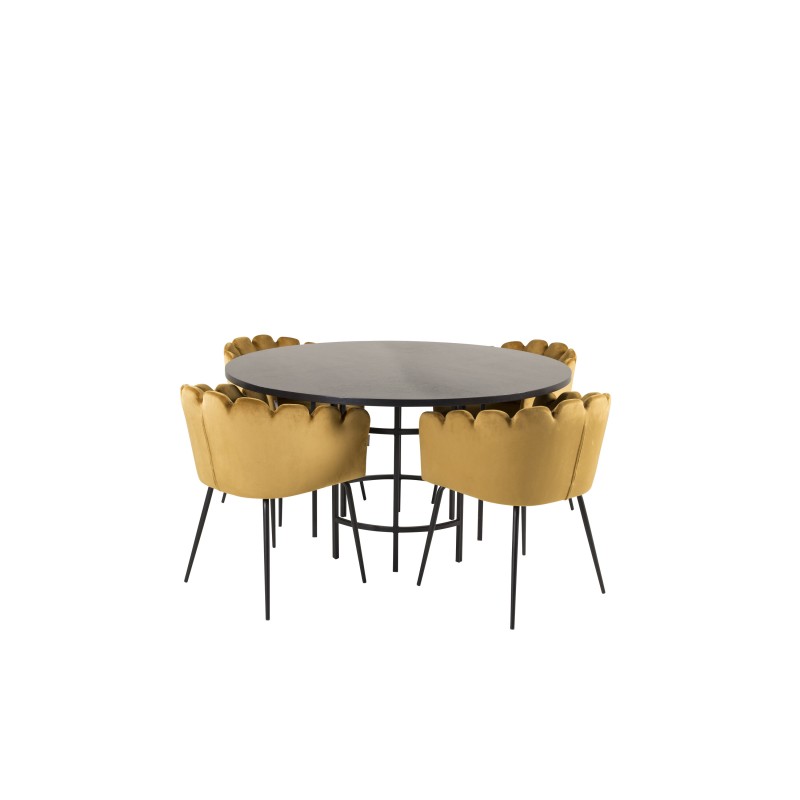 Kopenhaagen – ümmargune söögilaud – must / must+Limhamn – tool – Gold Velvet