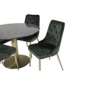 Estelle runt Matbord - Borstad Mässing / Svart marmor - ø106*H75+Velvet Lyx Matstol - Matt Mässing / Mossgrön Sammet
