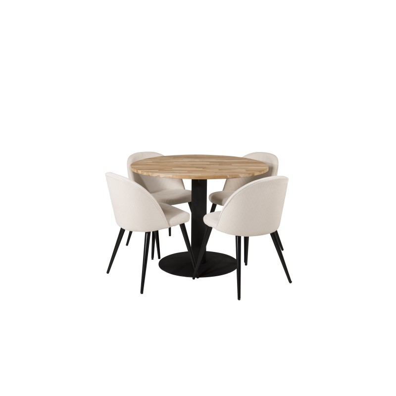 Cirebon ümarlaud - 100 cm - tiikpuu / must + sametne söögitool - mustad jalad 