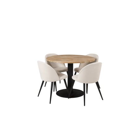 Cirebon ümarlaud - 100 cm - tiikpuu / must + sametne söögitool - mustad jalad 