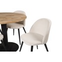 Cirebon ümarlaud - 100 cm - tiikpuu / must + sametne söögitool - mustad jalad 
