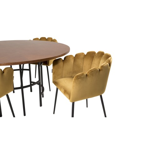 Kopenhaagen – ümmargune söögilaud – pruun / must+Limhamn – tool – Gold Velvet
