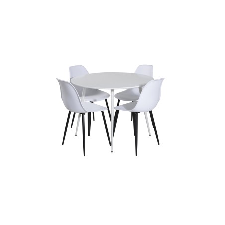 Plaza ümarlaud 100 cm - valge plaat / valged jalad + polaarplastist söögitool - mustad jalad / valge plastik