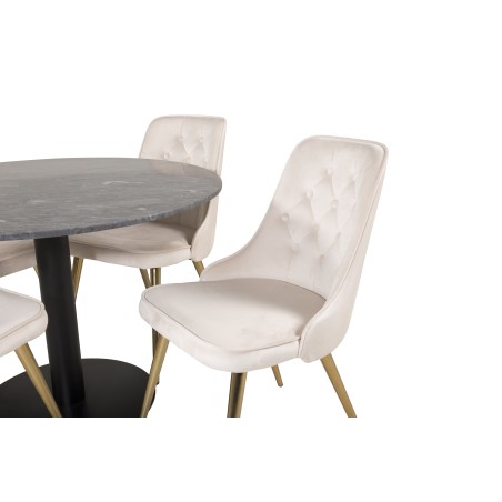 Estelle runt Matbord - Svart / Svart marmor - ø106*H75+Velvet Deluxe söögitool - Harjatud messingist jalg / Beež Velvet