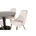 Estelle runt Matbord - Svart / Svart marmor - ø106*H75+Velvet Deluxe söögitool - Harjatud messingist jalg / Beež Velvet