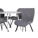 Plaza ümarlaud 100 cm - valge plaat / valged jalad + Gemma söögitool - mustad jalad - hall kangas