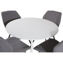 Plaza ümarlaud 100 cm - valge plaat / valged jalad + Gemma söögitool - mustad jalad - hall kangas