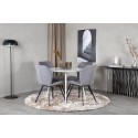 Plaza ümarlaud 100 cm - valge plaat / valged jalad + Gemma söögitool - mustad jalad - hall kangas