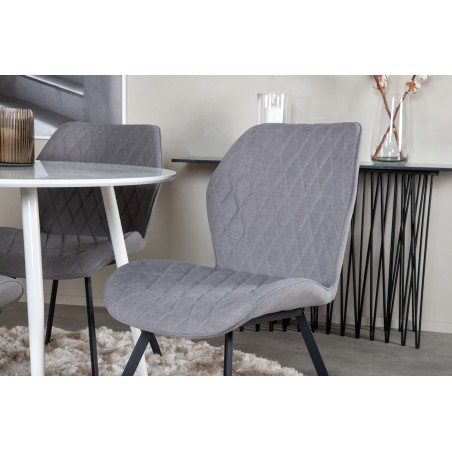 Plaza ümarlaud 100 cm - valge plaat / valged jalad + Gemma söögitool - mustad jalad - hall kangas