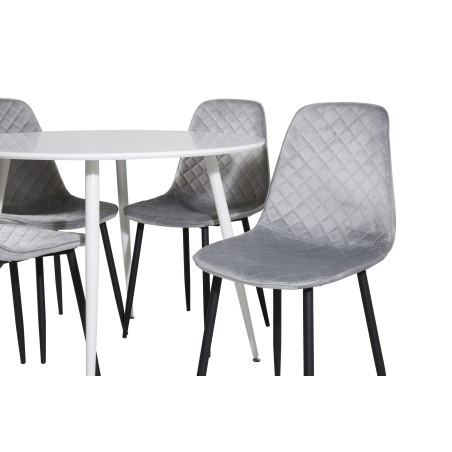 Plaza ümarlaud 100 cm - valge plaat / valged jalad + söögitool Polar Diamond - mustad jalad - hall Velvet