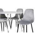 Plaza ümarlaud 100 cm - valge plaat / valged jalad + söögitool Polar Diamond - mustad jalad - hall Velvet