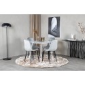 Plaza ümarlaud 100 cm - valge plaat / valged jalad + söögitool Polar Diamond - mustad jalad - hall Velvet