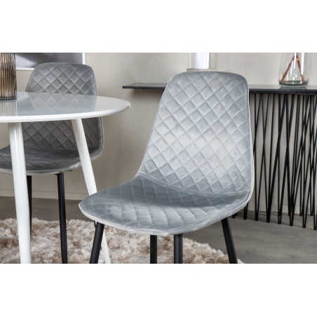 Plaza ümarlaud 100 cm - valge plaat / valged jalad + söögitool Polar Diamond - mustad jalad - hall Velvet