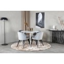 Plaza ümarlaud 100 cm - valge pealis / valged jalad+sametist söögitool - helehall / must