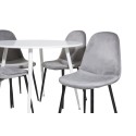 Plaza ümarlaud 100 cm - valge plaat / valged jalad + söögitool Polar - mustad jalad / helehall samet