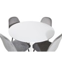 Plaza ümarlaud 100 cm - valge plaat / valged jalad + söögitool Polar - mustad jalad / helehall samet